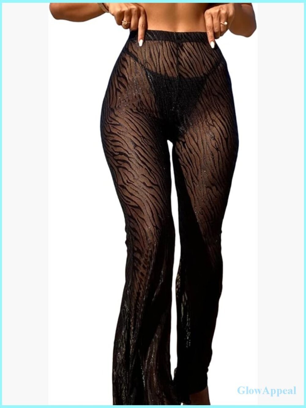 Sheer High Waist Wide Leg Cover Up Pants Swim Beach Vacation Bathing Suit
